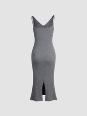 Solid Ribbed Strap Sweater Dress