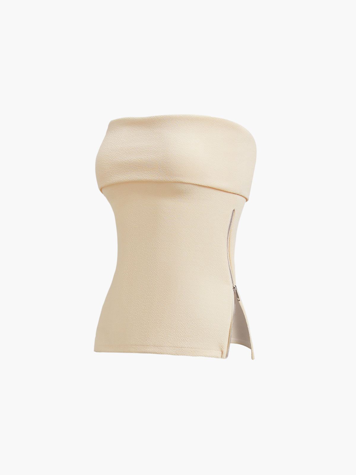 Zip Down Overfold Strapless Tube Top