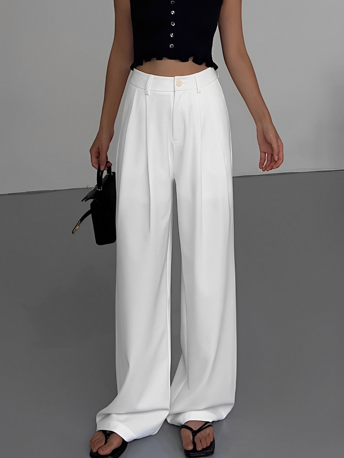 Full Length Pleated Wide Leg Dress Pants