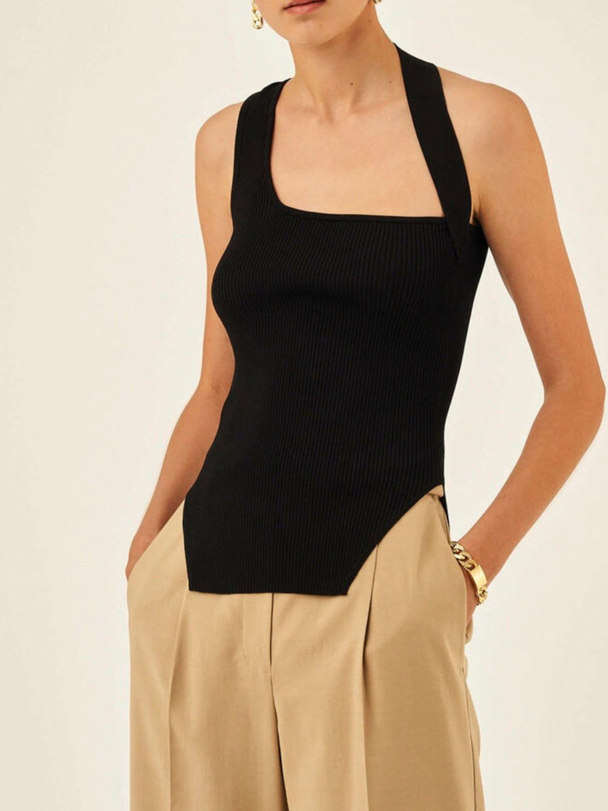 Asymmetrical Halter Rib Vest