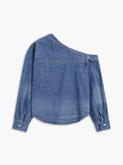 Asymmetrical Collar Denim Crop Shirt