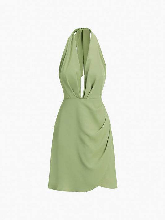 Halter Ruched Open Back Short Dress