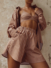 Stripe Three Piece Shorts Set