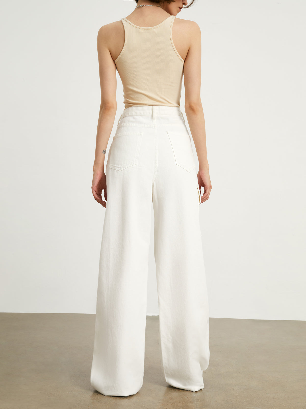 Minimalist White Denim Wide Leg Jeans