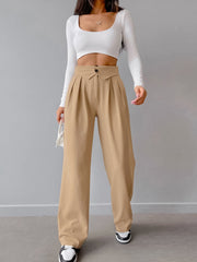 Street Fold Over Waistband Straight Leg Dress Pants