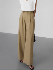 Effortless Full Length Pleated Wide Leg Dress Pants