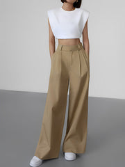 Effortless Full Length Pleated Wide Leg Dress Pants