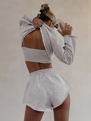 Athleisure Long Sleeve Three Piece Shorts Set