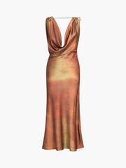 Aperol Spritz Cowl Neck Satin Long Dress