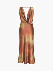 Aperol Spritz Cowl Neck Satin Long Dress