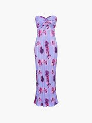 Floral Plisse Twist Tube Long Dress