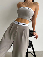 Tube Top Two Piece Contrast Waistband Pants Set