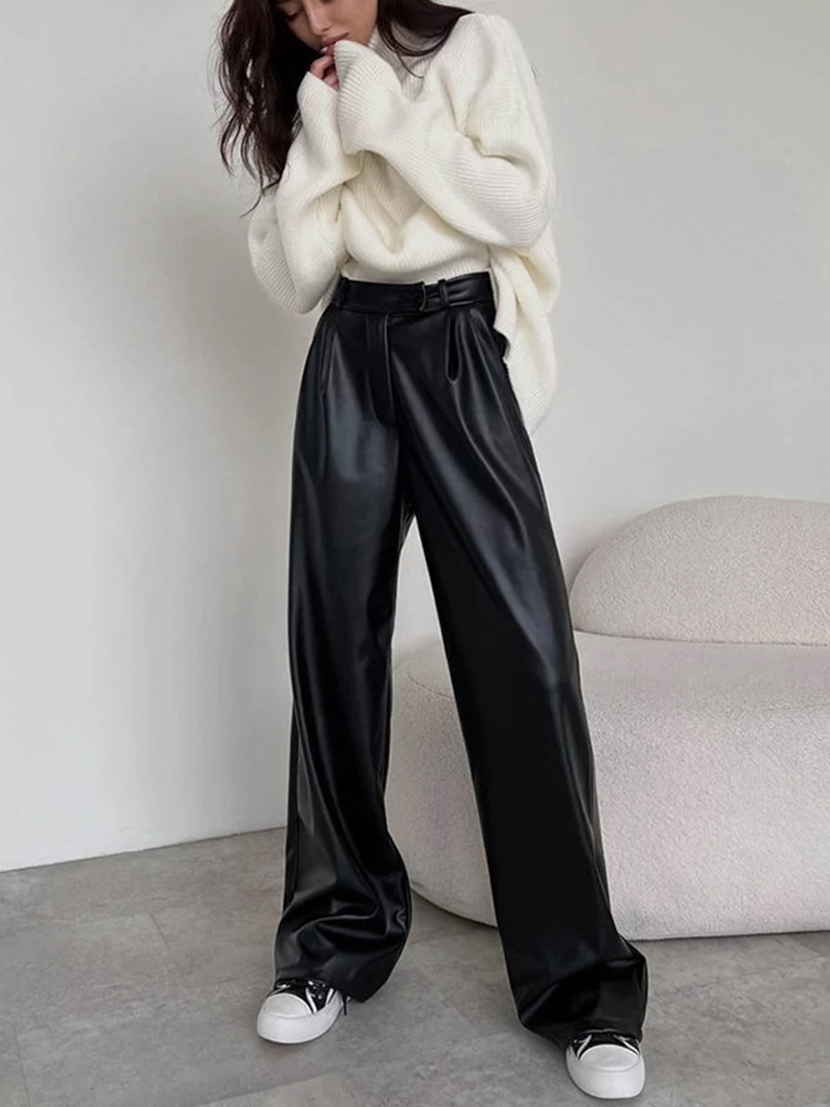 Faux Leather Wide Leg Pants