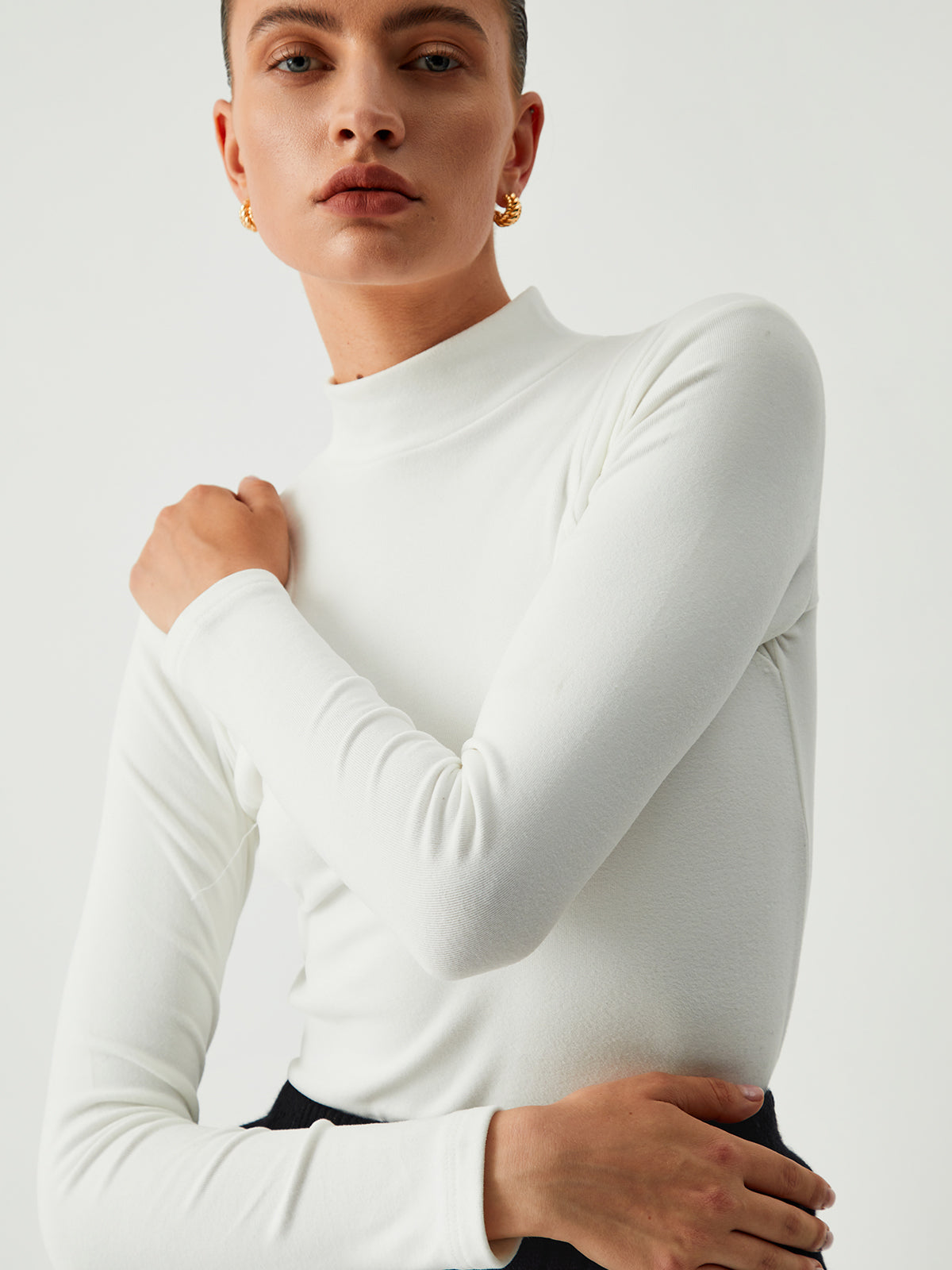 Solid Mock Neck Long Sleeve Top