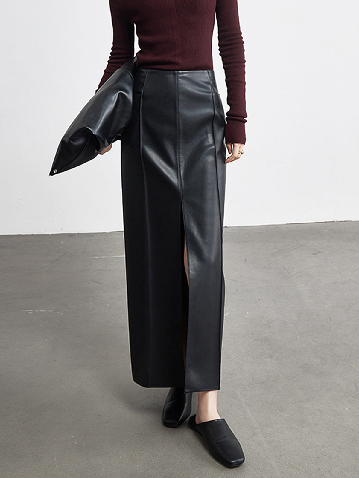 Leather Slit Maxi Skirt