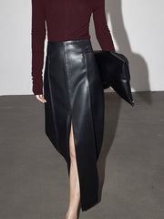 Leather Slit Maxi Skirt