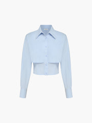 Baby Blue Open Collar Double Layer Crop Shirt