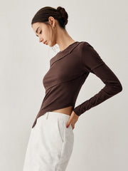 Asymmetric Hem Piping Long Sleeve Top