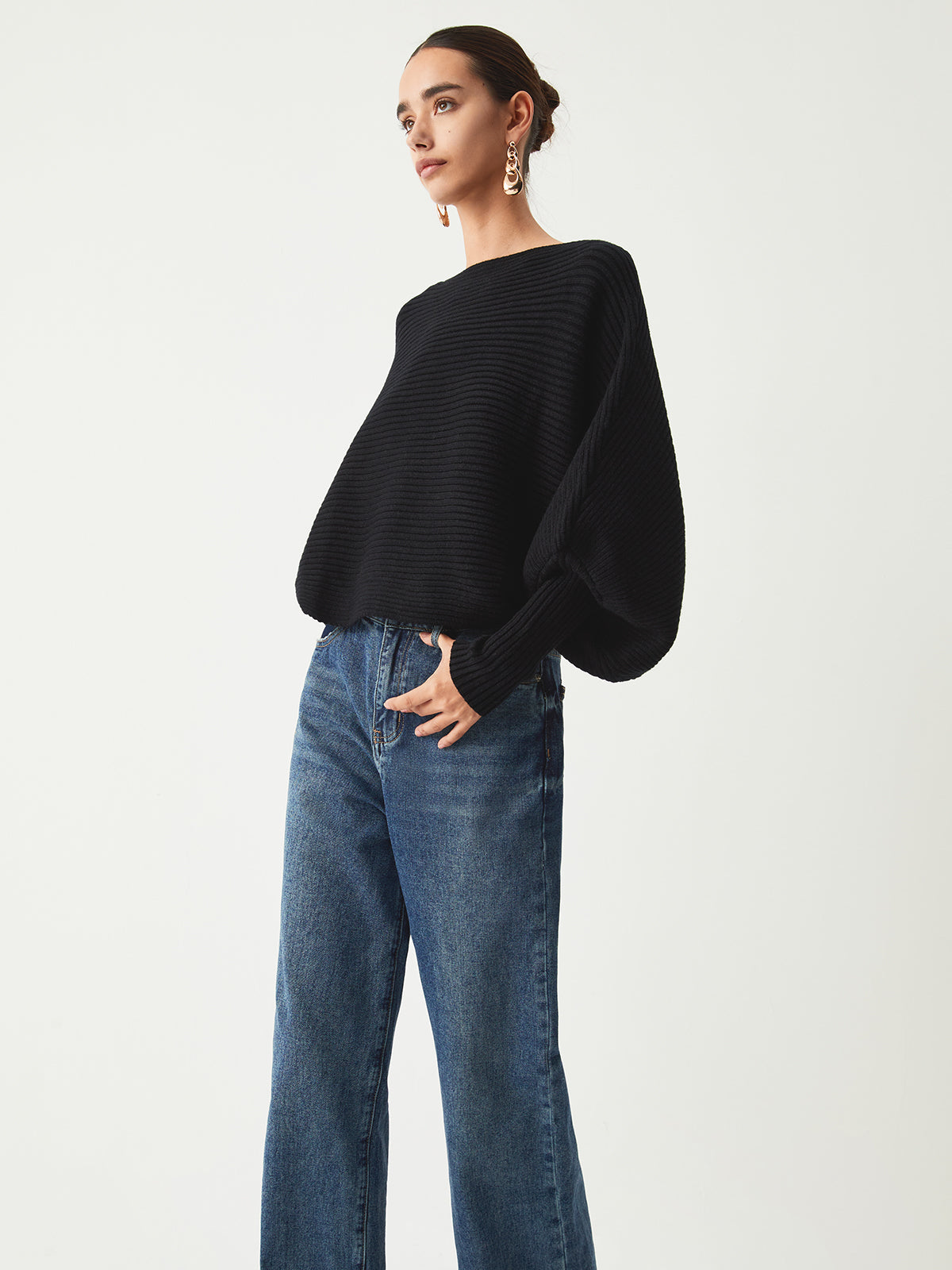 Slouchy Oversized Rib Crop Sweater