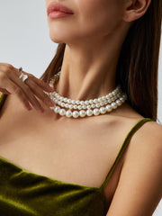 Treble Layers Pearl Necklace