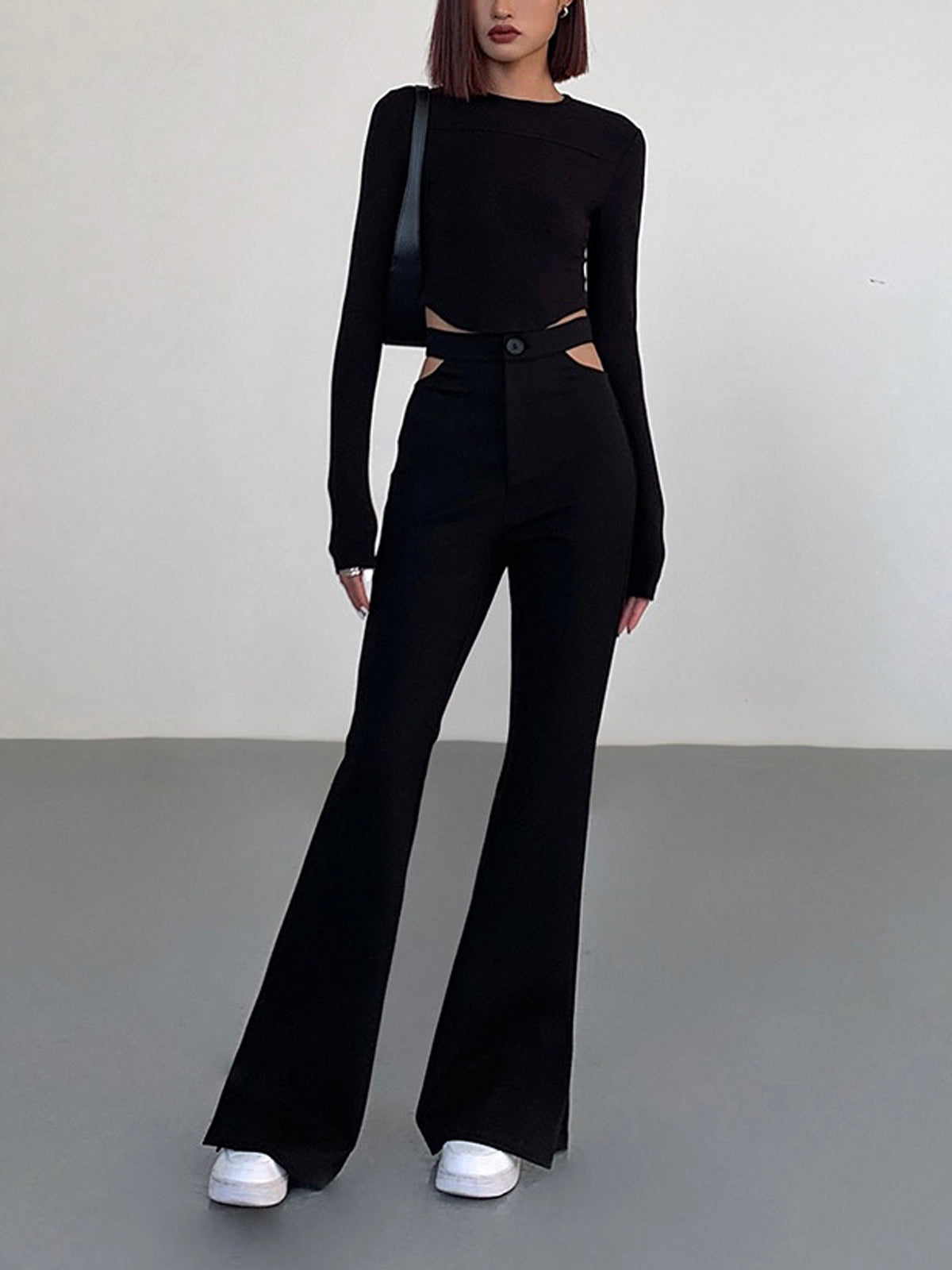 Mid Waist Cutout Flare Pants