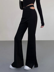 Mid Waist Cutout Flare Pants