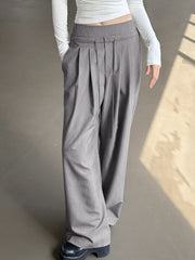 Drawstring Pleat Wide Leg Dress Pants