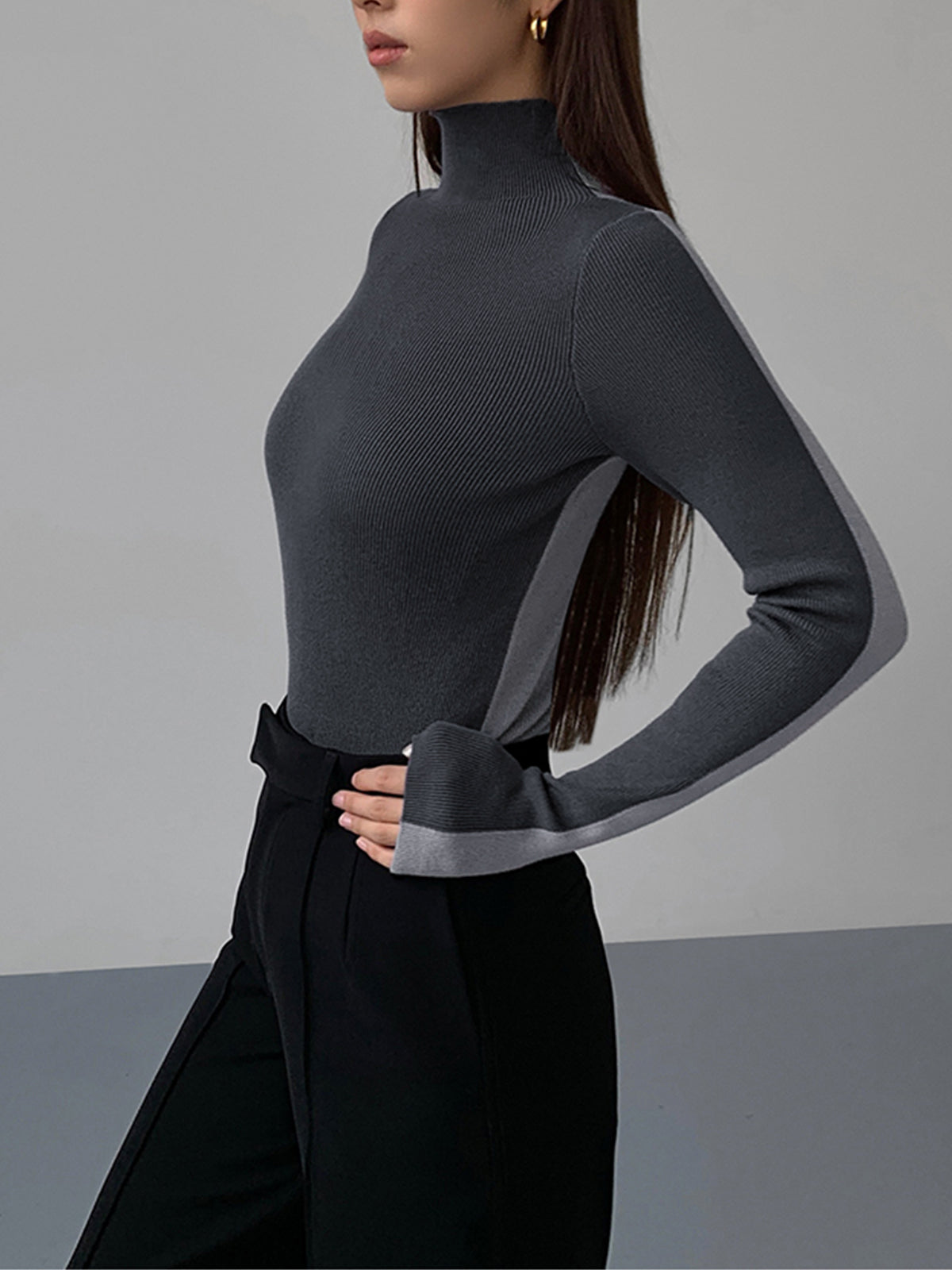 Two Tone Double Sided Long Sleeve Knit Top