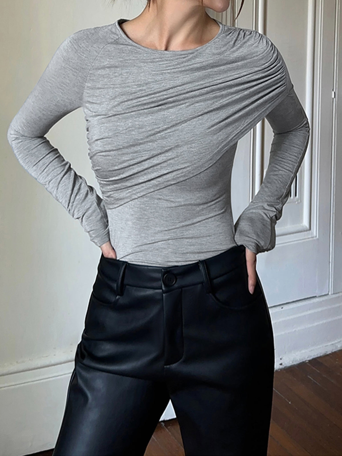 Layered Long Sleeve Pleated Shirt