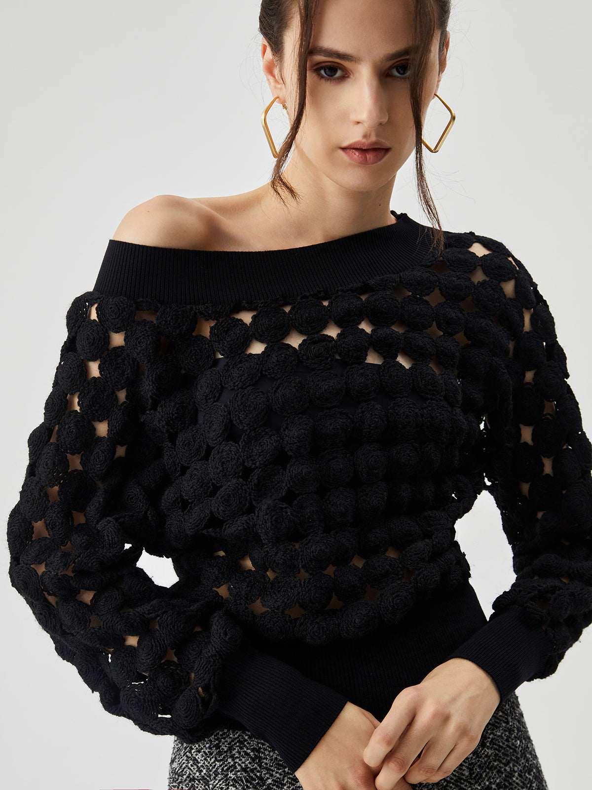 Crocheted Circle Hollow Off Shoulder Blouse