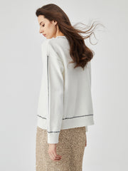 Knit Contrast Trim Crew Neck Sweater