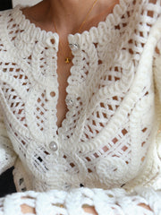 Crocheted Hollow Beaded Button Cardigan