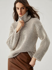 Turtleneck Striped Knit Sweater