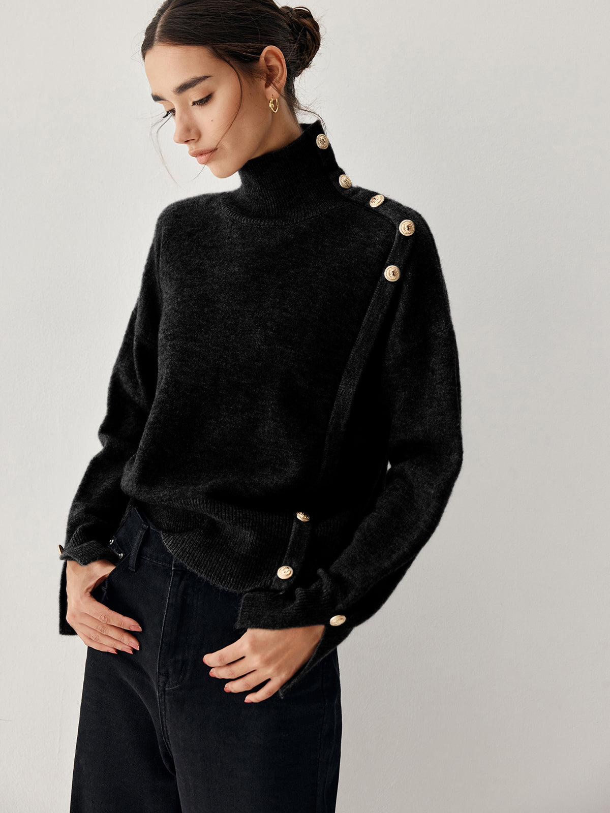 Vintage Buttoned Turtleneck Sweater