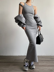 Asymmetrical Crew Neck Split Maxi Dress