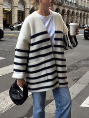 Knit Oversized Stripe Pocket Cardigan