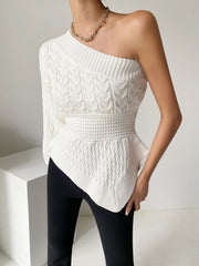 One Shoulder Asymmetrical Cable Sweater