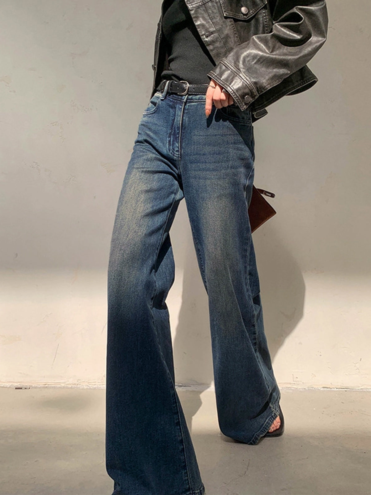 Vintage Denim Washed Wide Leg Jeans