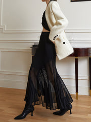 Knit Pleated Semi-sheer Maxi Skirt