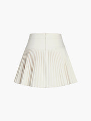 Golden Button Pleated Mini Skirt