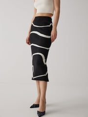 Wave Pattern Knit Midi Skirt