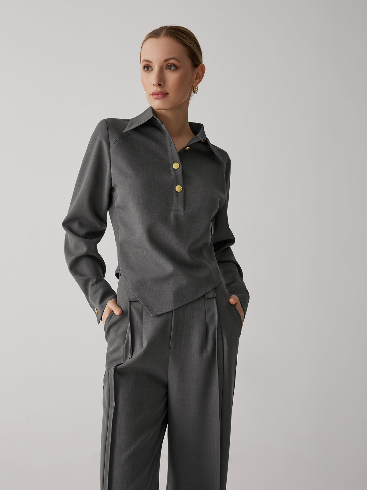 Asymmetric Metal Buckle Shirt