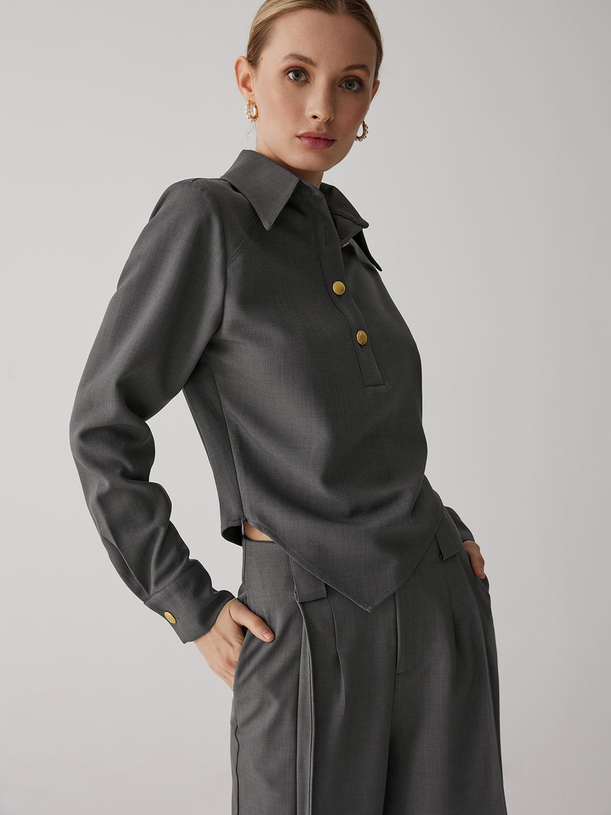 Asymmetric Metal Buckle Shirt