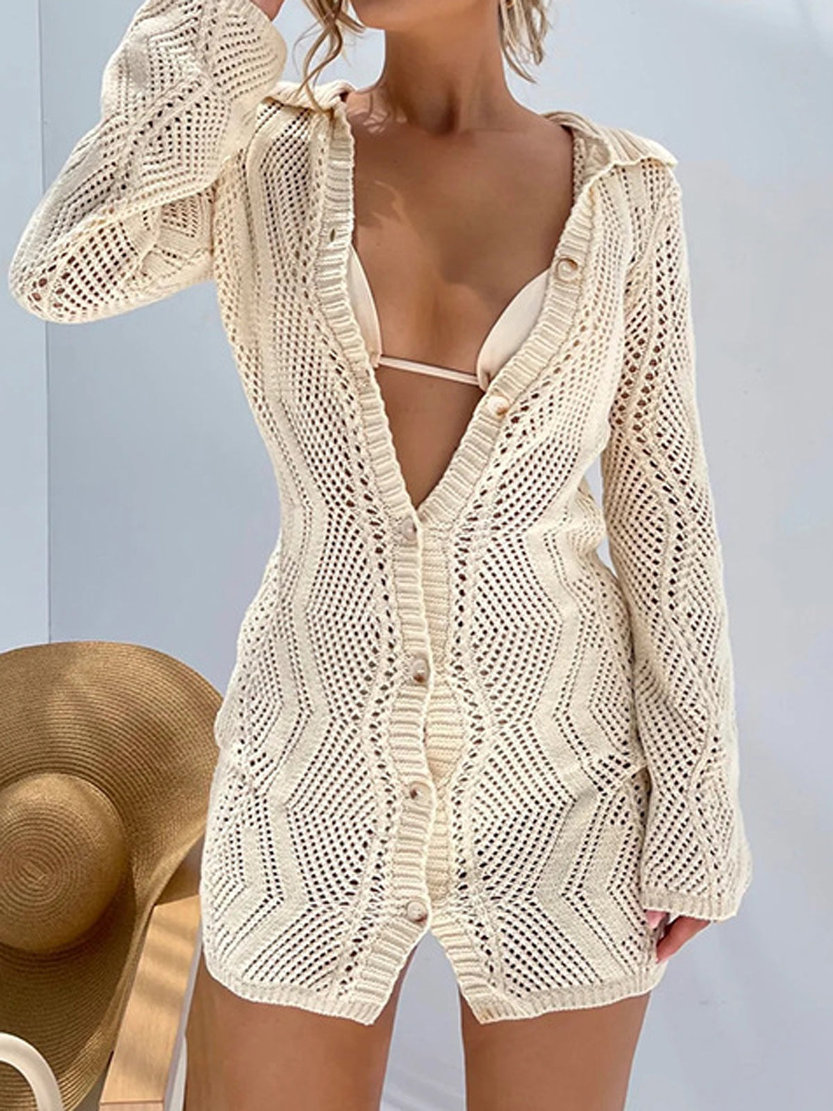 Jacquard Cardigan Short Sweater Dress