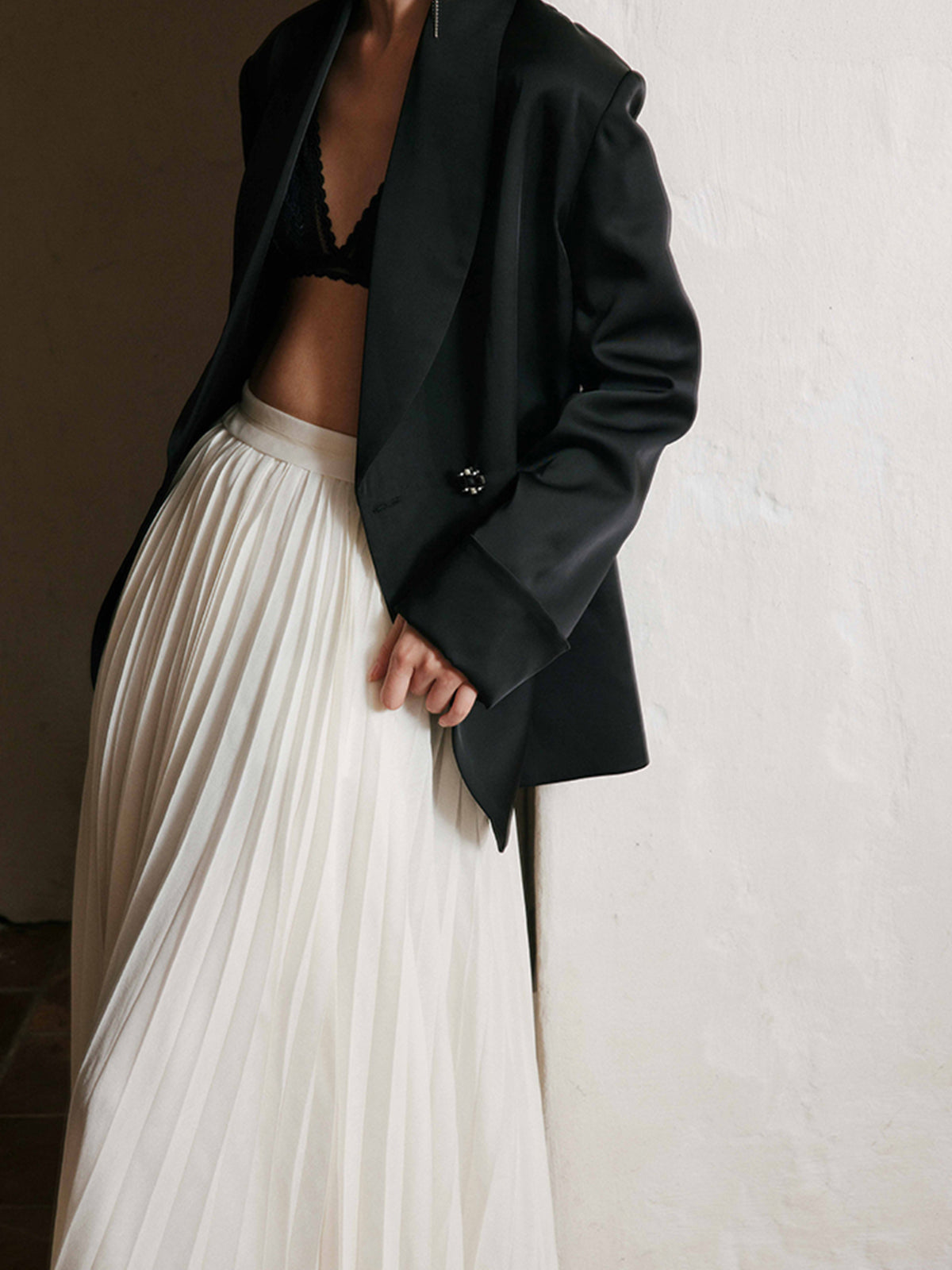 Solid Pleated Maxi Skirt