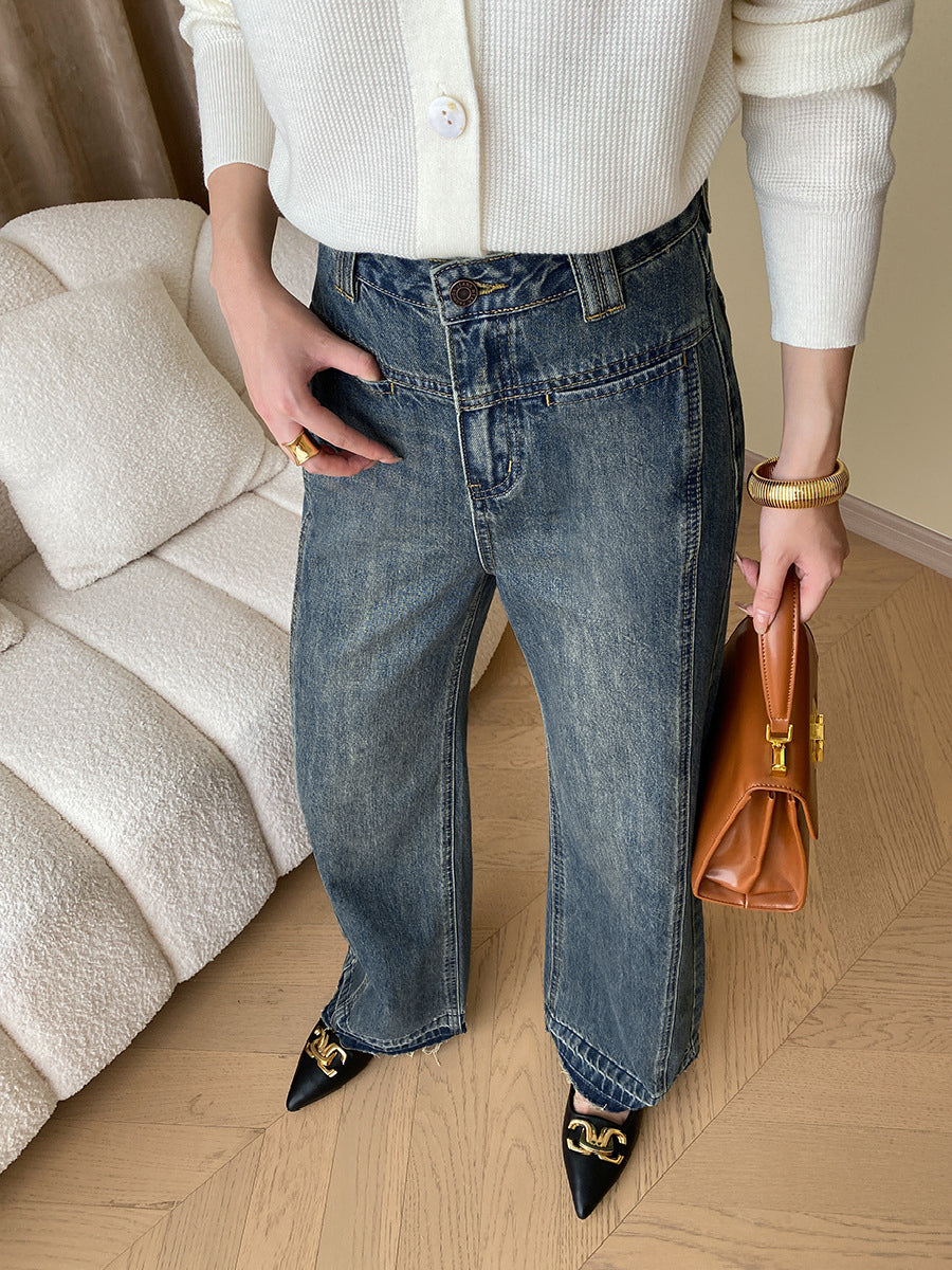 Vintage Denim Button Wide Leg Jeans