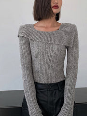 Asymmetric Overfold Square Neck Long Sleeve Knit Top