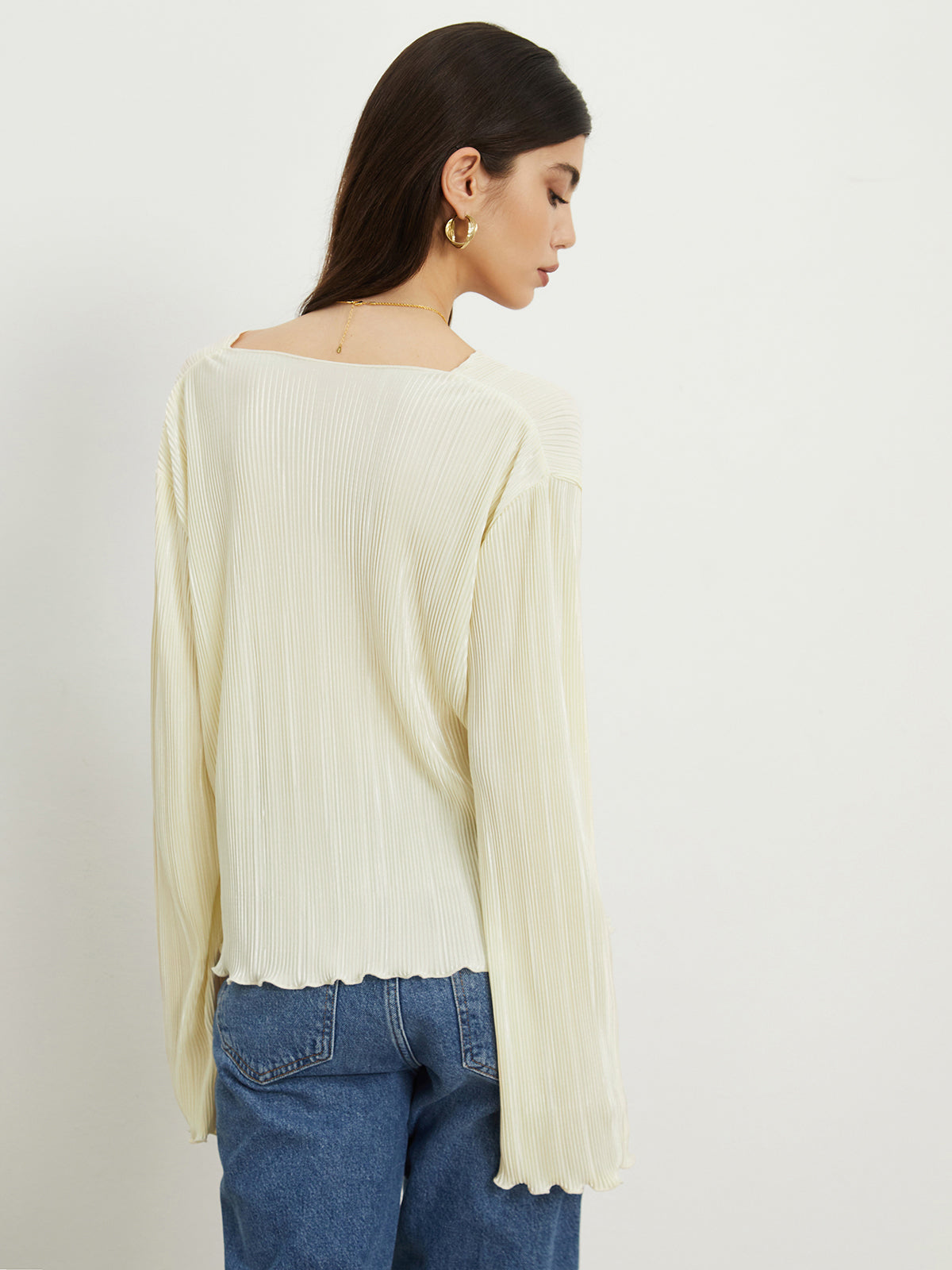 Textured Ruffle Trim Tied Blouse