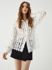 Jacquard Lace Patchwork Striped Blouse