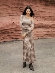 Maillard Tie Dye One-Shoulder Knit Long Dress